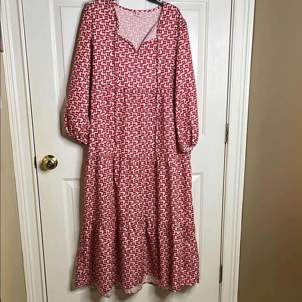 Elegant Red Patterned Women's Dress